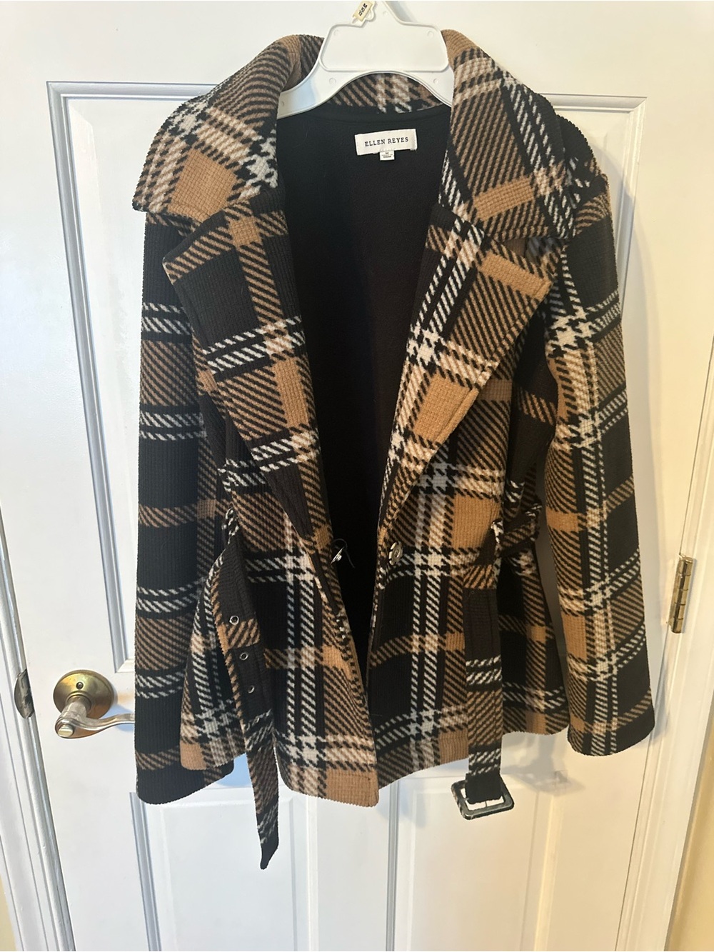 Black and Camel Plaid Women's Coat